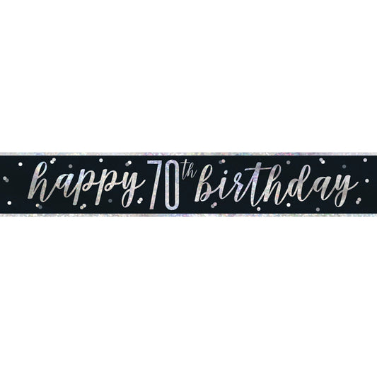 1 9ft Glitz Black & Silver Foil Banner "Happy 70th Birthday"