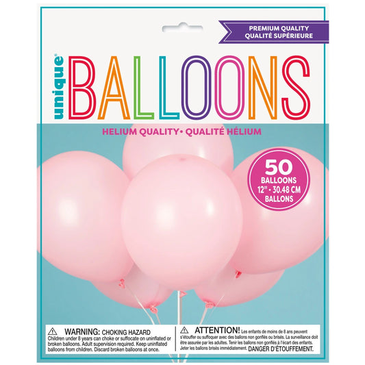 12" Latex Balloons, 50 In A Pack - Powder Pink