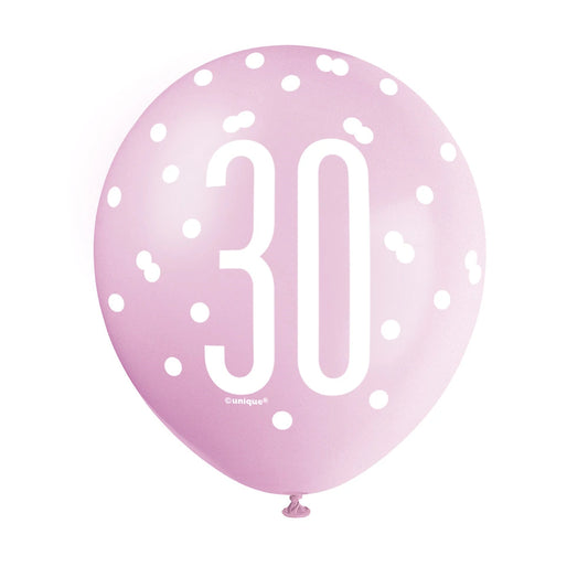 6 12" Glitz Petal Pink, Spring Lavender, & White Latex Balloons 30