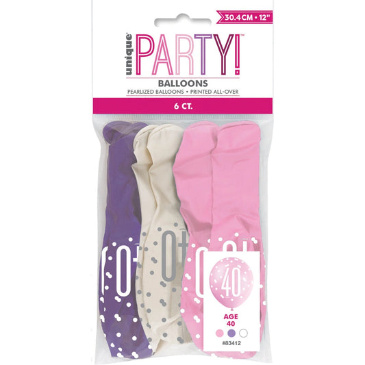 6 12" Glitz Petal Pink, Spring Lavender, & White Latex Balloons 40