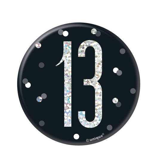 Birthday Black Glitz Number 13 Badge