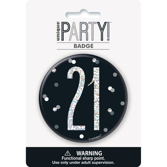 Birthday Black Glitz Number 21 Badge