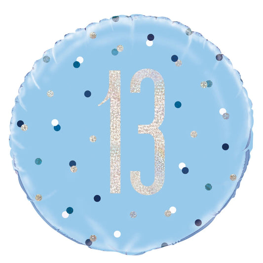 Birthday Blue Glitz Number 13 Round Foil Balloon 18", Packaged