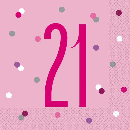 Birthday Pink Glitz Number 21 Luncheon Napkins, 16 In A Pack