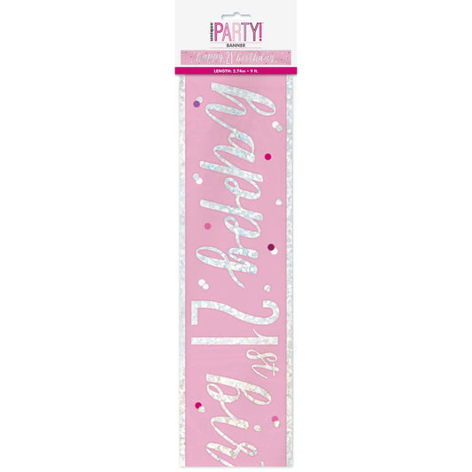 Birthday Pink Glitz Number 21 Prism Banner, 9 ft