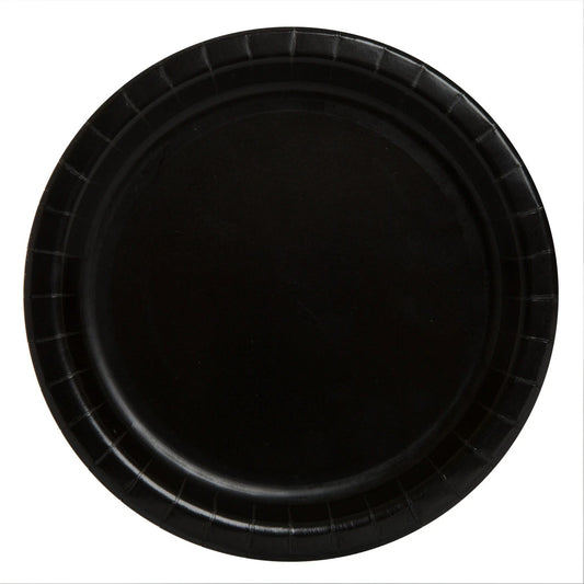 Black Solid Round 7" Dessert Plates, 8 In A Pack