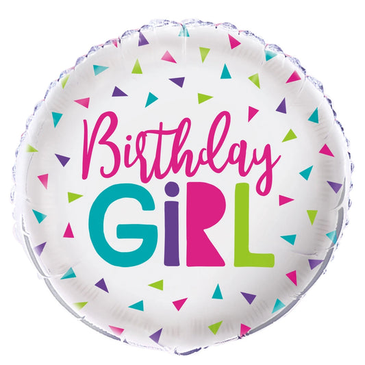 Confetti Birthday Girl Round Foil Balloon 18", Packaged