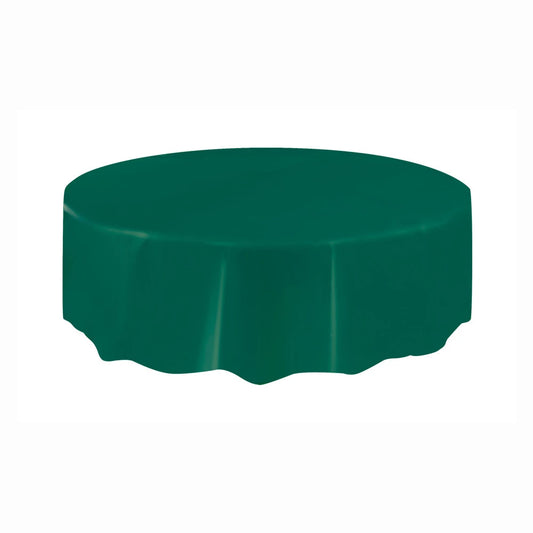 Forest Green Solid Round Plastic Table Cover, 84"