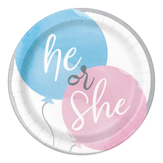Gender Reveal Party Round 7" Dessert Plates, 8 In A Pack