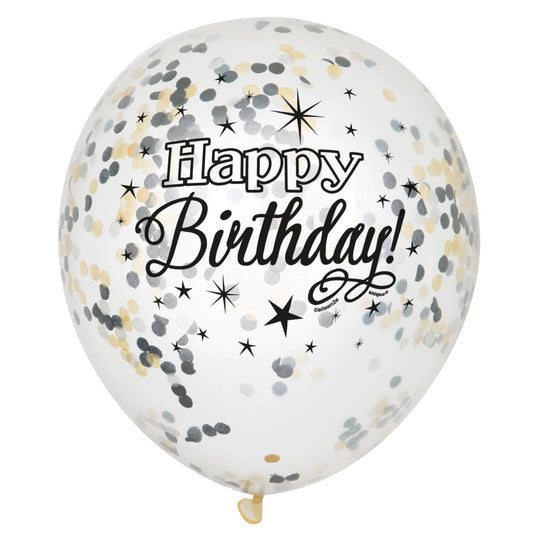 Glittering Birthday Clear Latex Balloons with Confetti 12", 6 In A Pack