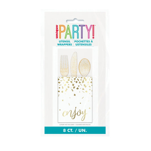 Gold Foil Confetti Cutlery Pouches, 8 In A Pack