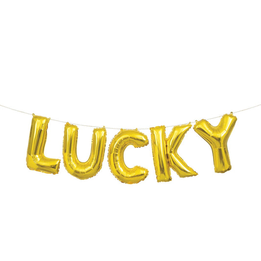 Gold Lucky Foil Letter Balloon Banner Kit, 14"