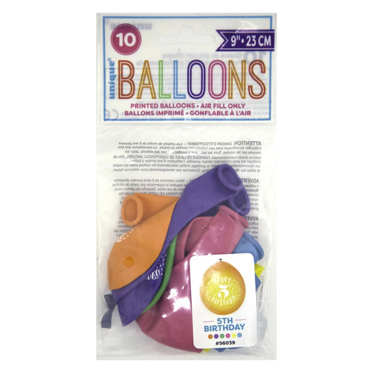 Happy 5th Birthday 9" Latex Balloons, 10 In A Pack
