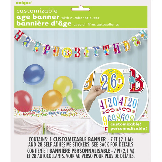 Happy Birthday Jumbo Jointed Banner with Number Stickers