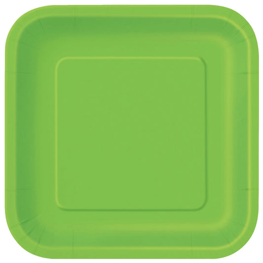 Lime Green Solid Square 9" Dinner Plates, 14 In A Pack