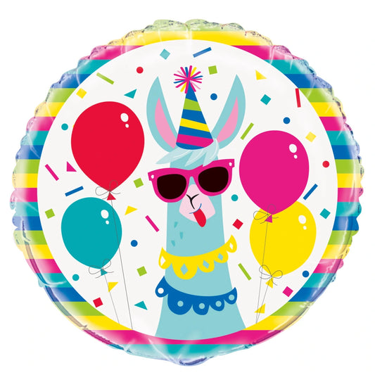 Llama Birthday Round Foil Balloon 18", Packaged