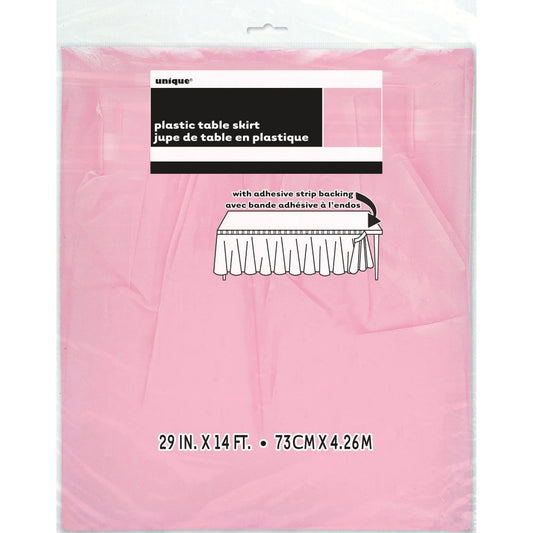 Lovely Pink Solid Plastic Table Skirt, 29"x14ft