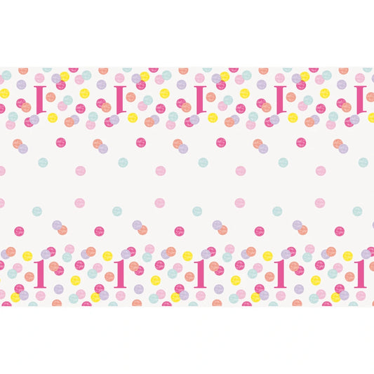 Pink Dots 1st Birthday Re In A Packangular Plastic Table Cover, 54"x84"
