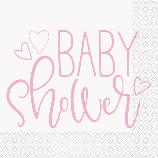 Pink Hearts Baby Shower Luncheon Napkins, 16 In A Pack