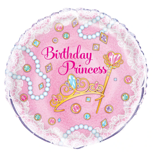 Pink Princess Round Foil Balloon 18", Packaged