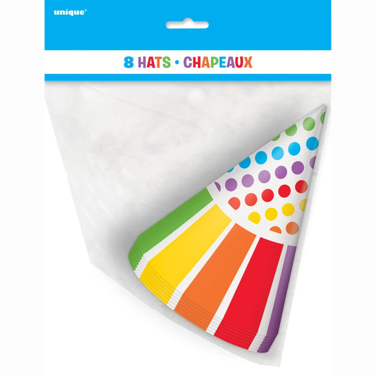 Rainbow Birthday Party Hats, 8 In A Pack