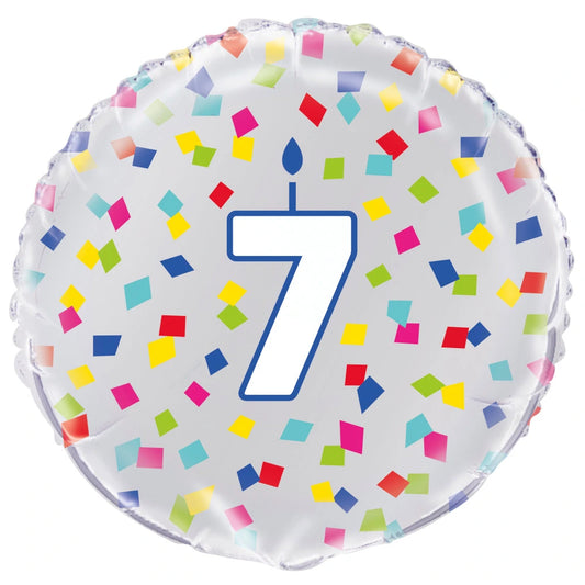 Rainbow Confetti Birthday Number 7 Round Foil Balloon 18", Packaged