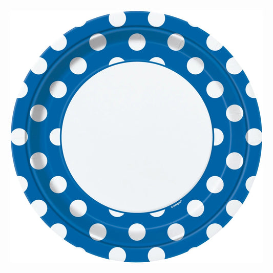 Royal Blue Dots Round 9" Dinner Plates, 8 In A Pack