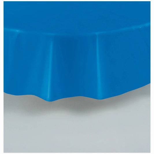 Royal Blue Solid Round Plastic Table Cover, 84"