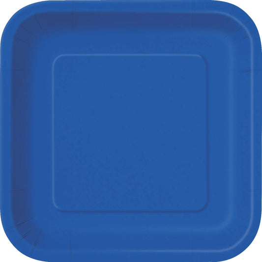 Royal Blue Solid Square 7" Dessert Plates, 16 In A Pack