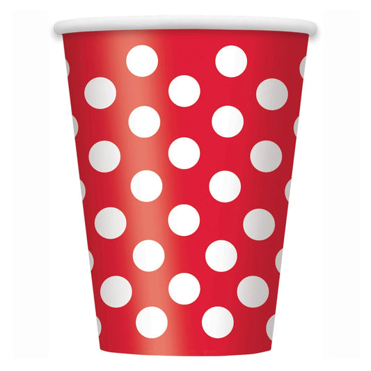 Ruby Red Dots 12oz Paper Cups, 6 In A Pack