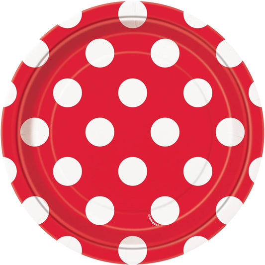 Ruby Red Dots Round 7" Dessert Plates, 8 In A Pack