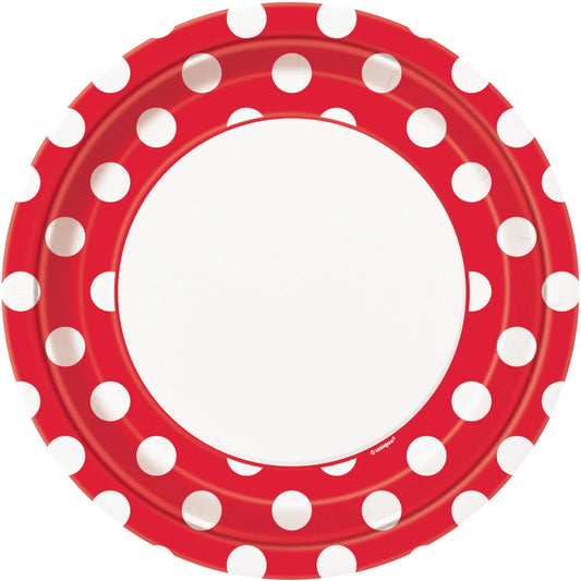 Ruby Red Dots Round 9" Dinner Plates, 8 In A Pack