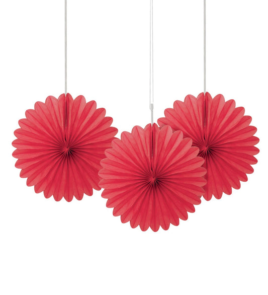 Ruby Red Solid 6" Tissue Paper Fans, 3 In A Pack