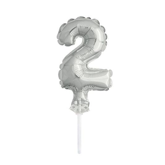Silver Foil Number 2 Balloon Cake Topper 5"