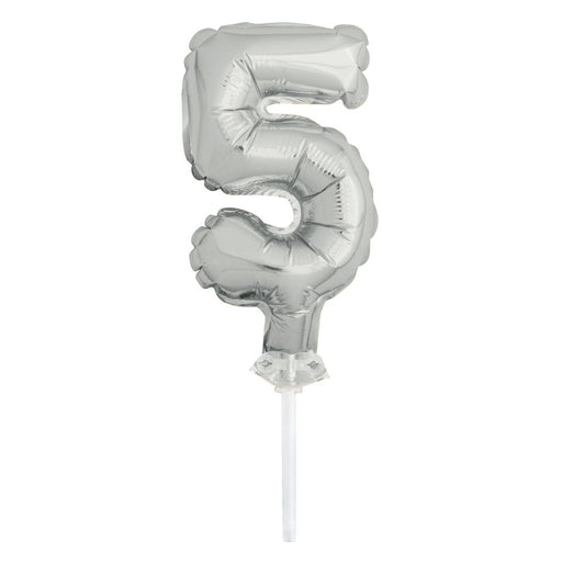 Silver Foil Number 5 Balloon Cake Topper 5"