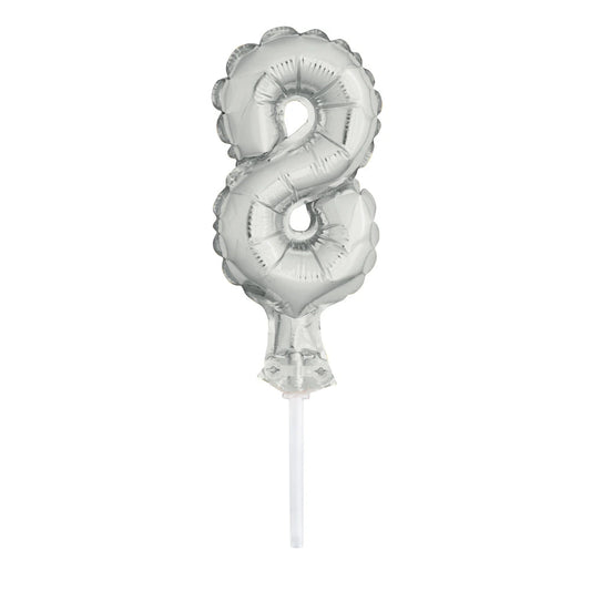 Silver Foil Number 8 Balloon Cake Topper 5"