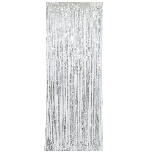 Silver Fringe Door Curtain, 3 x 8 ft