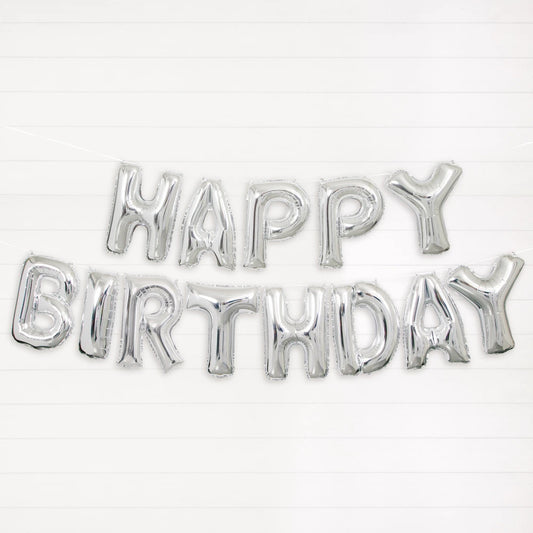 Silver Happy Birthday Foil Letter Balloon Banner Kit, 14"