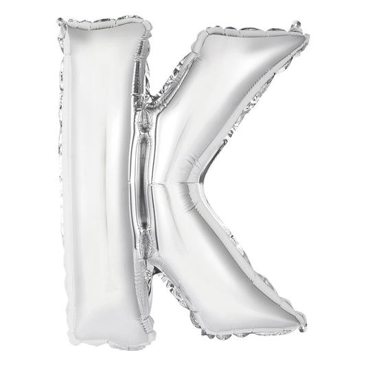 Silver Letter K Shaped Foil Balloon 14", Packaged