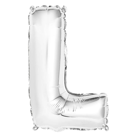 Silver Letter L Shaped Foil Balloon 14", Packaged