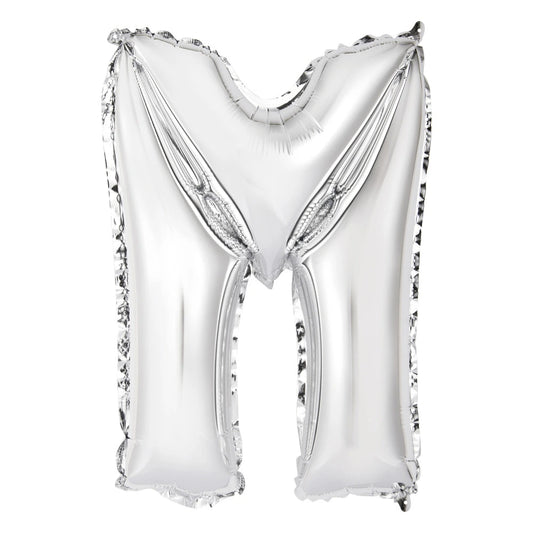 Silver Letter M Shaped Foil Balloon 14", Packaged