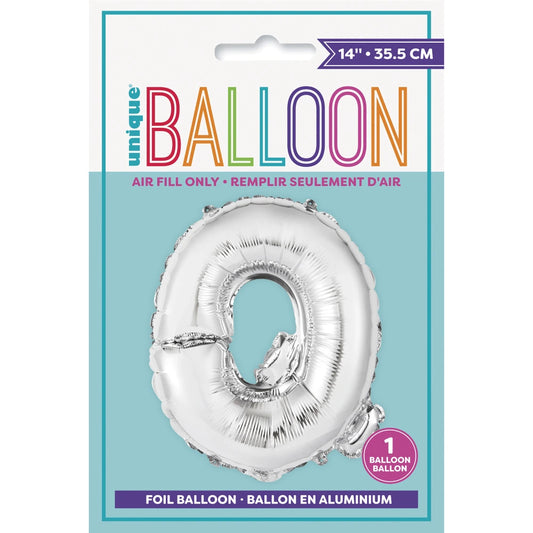 Silver Letter Q Shaped Foil Balloon 14", Packaged