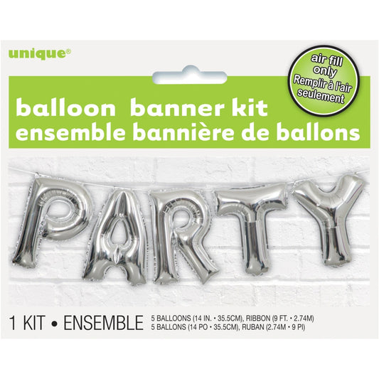 Silver Party Foil Letter Balloon Banner Kit, 14"