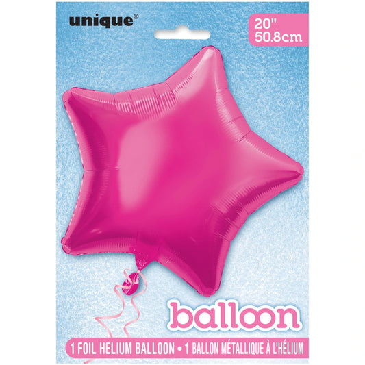 Solid Star Foil Balloon 20", Packaged - Hot Pink