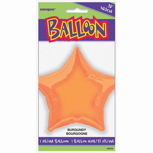 Solid Star Foil Balloon 20", Packaged - Orange