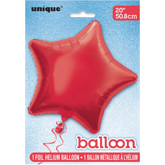 Solid Star Foil Balloon 20", Packaged - Ruby Red