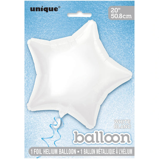 Solid Star Foil Balloon 20", Packaged - White