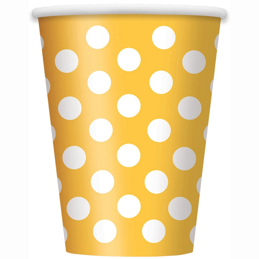 Sunflower Yellow Dots 12oz Paper Cups, 6 In A Pack