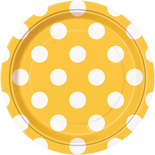 Sunflower Yellow Dots Round 7" Dessert Plates, 8 In A Pack