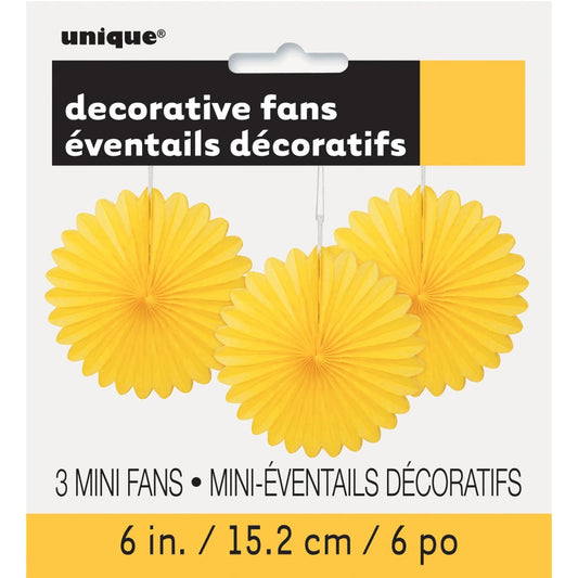 Sunflower Yellow Solid 6" Tissue Paper Fans, 3 In A Pack